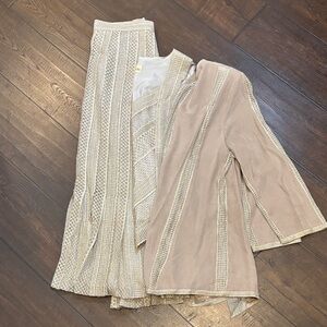 Vintage Two-Piece Trim Skirt and Jacket Set - Beige/Cream